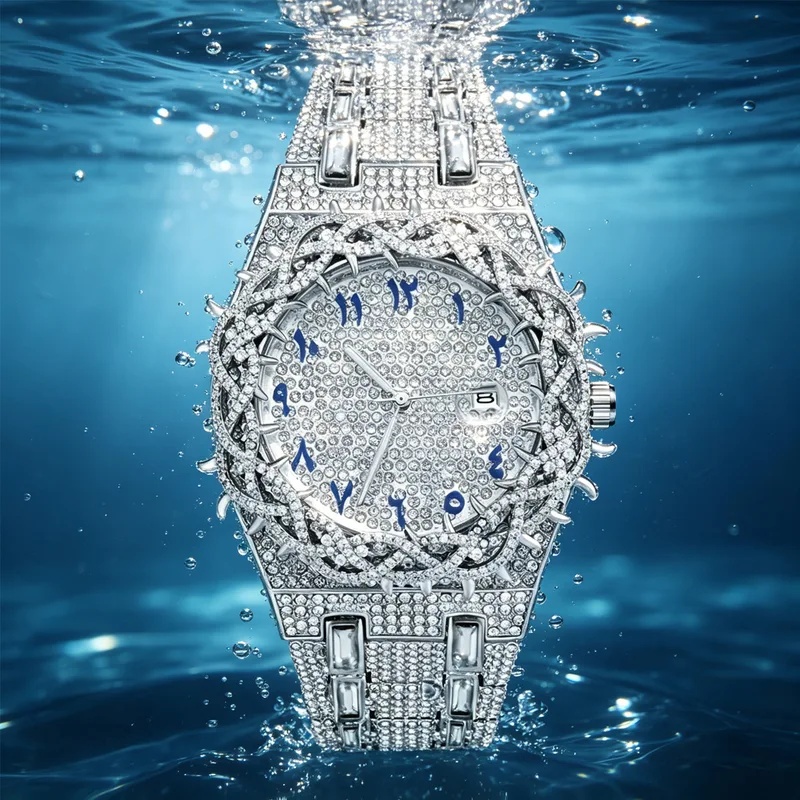 Luxury Watch Iceberg - 화려한 크리스털과 다이아몬드 장식이 돋보이는 남성용